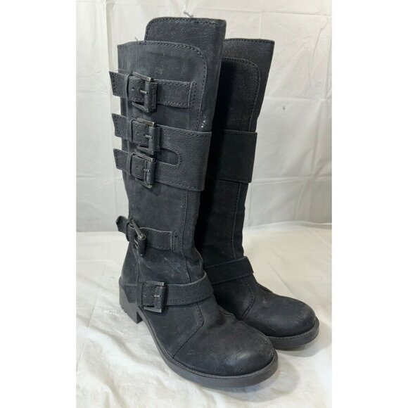 MIA Aleshia Tall Black Suede Knee High Boot w Buckles Zip biker Size 8.5 - Picture 2 of 14